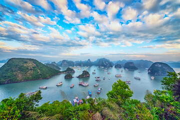 Halong bay at sunset in Vietnam