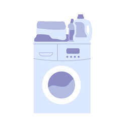 Washing machine with fresh clean clothing and liquid detergent powder vector illustration