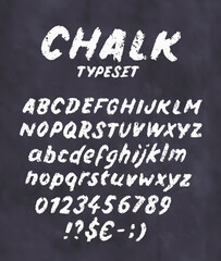 Obraz premium Chalk alphabet. Vector handwritten font letters and numbers.
