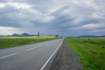 Beautiful asphalt road in Khakassia in Siberia