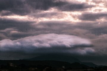 Sainte Victoire mountain in the light of the rising sun in autumn