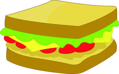 Sandwich Cartoon Vector Icon Illustration. Breakfast Food Icon Concept Isolated Premium Vector. Flat Cartoon Style