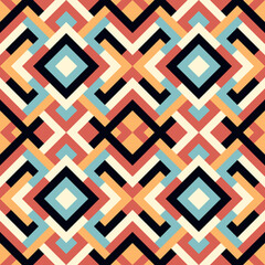 Abstract seamless pattern. Vector geometric background of triangles in red, blue and yellow colors. Mosaic texture for textile, clown, carpeting, warp, book cover, clothes