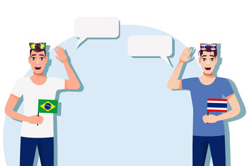 Vector illustration of people speaking the languages of Brazil and Thailand. Illustration of translation, transcription and dialogue between Brazil and Thailand.