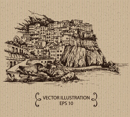Cinque Terre, Manarola, Hand drawn illustration
