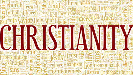Christianity vector illustration word cloud isolated on white background.