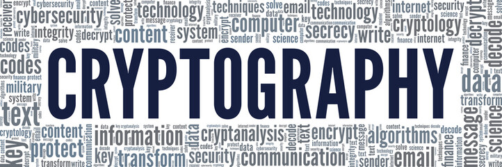 Cryptography vector illustration word cloud isolated on white background.