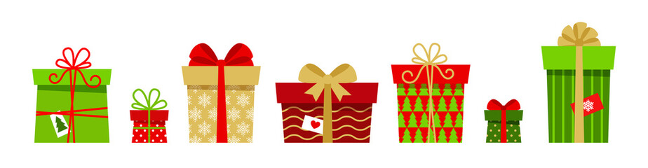 Christmas gifts boxes collection. Vector illustration isolated on white background