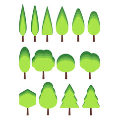 Large set of isolated icons of trees in high resolution. Easy editable vector illustration.