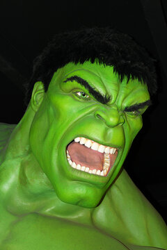 London, - United Kingdom, 08, July 2014. Madame Tussauds in London. Waxwork statue of The Incredible Hulk . Madam Tussauds is a waxwork museum and tourist attraction.