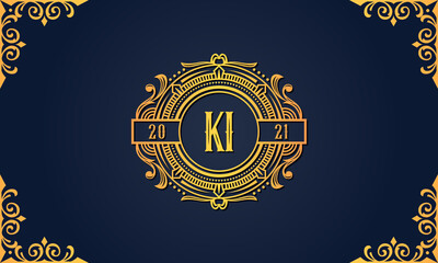Royal vintage initial letter KI logo.