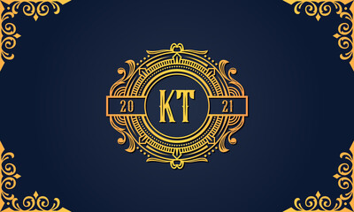 Royal vintage initial letter KT logo.