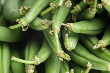 Pile of green beans as background. Macro detail