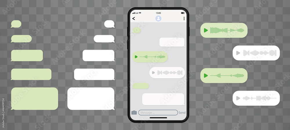Wall mural mockup of chat in mobile phone on transparent background. telegram messenger. interface template of 