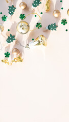 Christmas background with decorations on beige background