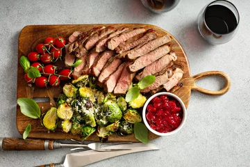 Zelfklevend Fotobehang Holiday steak and brussel sprouts for Christmas © fahrwasser