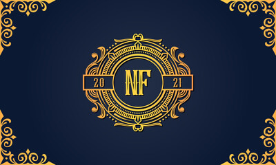 Royal vintage initial letter NF logo.
