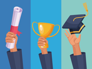 three graduates hands