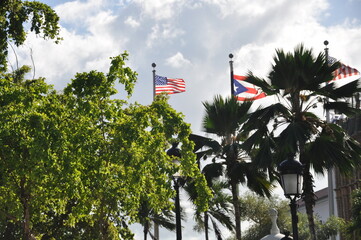 Puerto Rico flags in the wind - obrazy, fototapety, plakaty