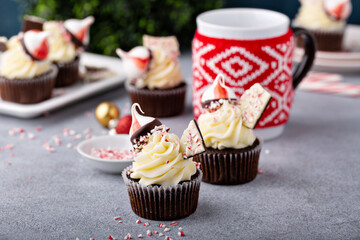 Peppermint bark and chocolate cupcakes for Christmas