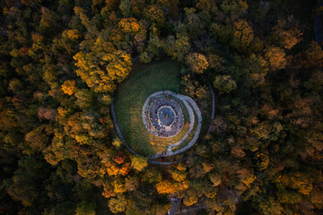 Aerial view on Union of Lublin Mound in High Castle Mountain in Lviv - obrazy, fototapety, plakaty