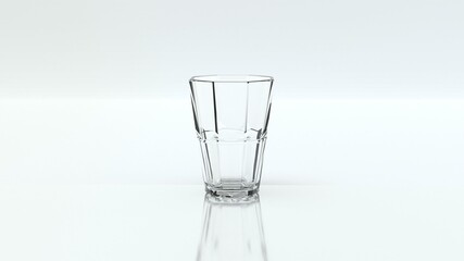 Empty octagonal transparent glass on white background 3D rendering illustration