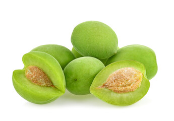 Green plum fruit isolated on white background