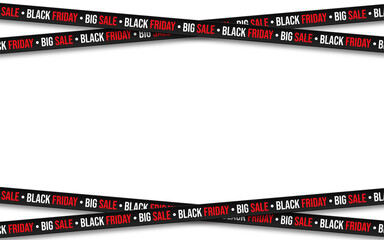Black Friday background. Crossed ribbons and stripes with text on white background. Black Friday promotional banner with space for text. Vector