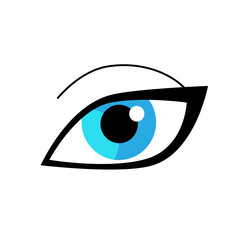 Human blue eye simple illustration or icon. Female eye. Vector graphic illustration isolated on white.