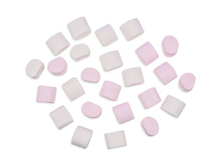 Marshmallows isolated on white background. Top view