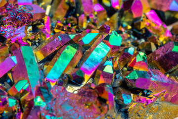 Macro mineral stone Titanium Quartz, Flame Aura Quartz on a white background