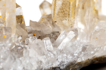Macro Mineral Stone Crystals Citrine on a white background
