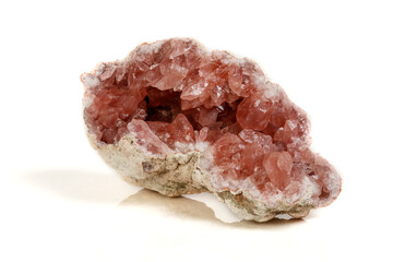 Macro mineral stone Pink Amethyst on a white background