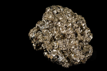 Macro mineral pyrite stone black background