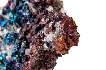 Macro mineral stone  Chalcopyrite on a white background