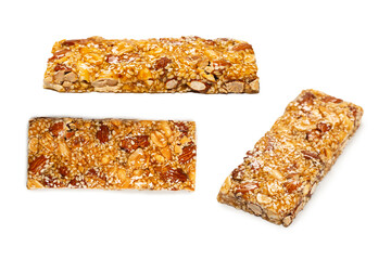 Bar with mix of nuts isolated on a white background.
