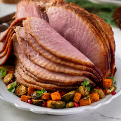 Christmas spiral ham with vegetables on the side