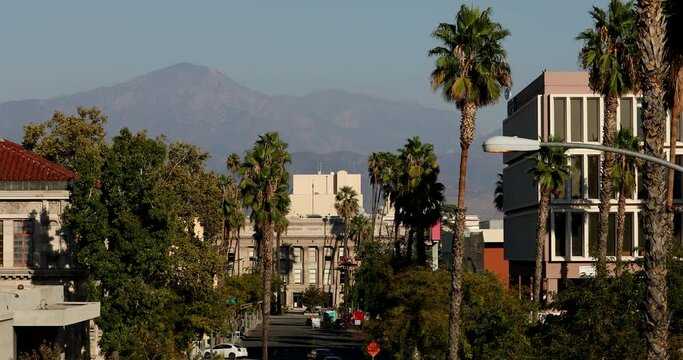 Afternoon view of the downtown skyline of San Bernardino, California, USA.