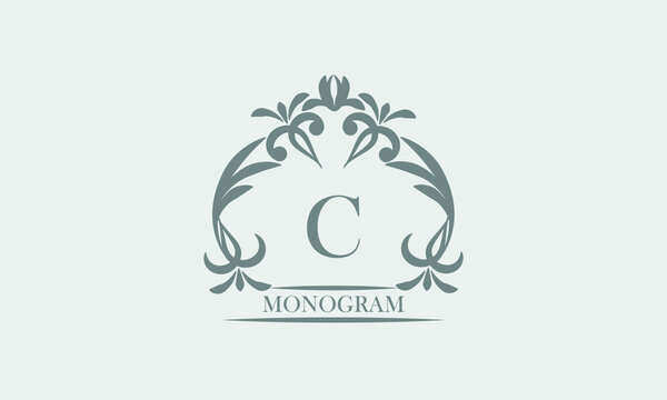 Graceful monogram in gray tones with the inscription and the letter С. Exquisite sign, logo of a restaurant, boutique, hotel, business