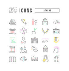 Set of linear icons of Athens