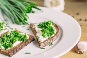 rye bread sandwiches with fresh cheeses and green onions