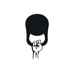The hand is clenched into a fist, holding the kettlebell up. Vector illustration, black outline, silhouette, isolated on white background. Flat minimal design, front view, eps 10. Concept: sport.