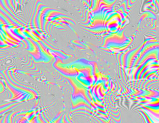 Hippie Trippy Psychedelic Rainbow Background LSD Colorful Wallpaper. Abstract Hypnotic Illusion. Hippie Retro Texture Glitch and Disco