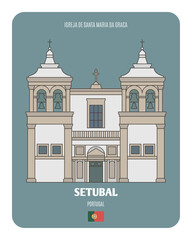 Fototapeta premium Igreja de Santa Maria da Graca in Setubal, Portugal. Architectural symbols of European cities