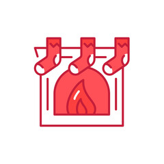 Christmas decoration fireplace color line icon. Editable stroke.