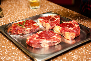 delicious fresh red meat steaks, prepared for cooking