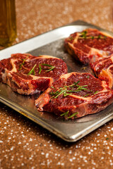 delicious fresh red meat steaks, prepared for cooking