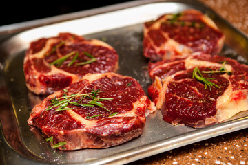 delicious fresh red meat steaks, prepared for cooking