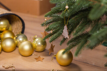 Merry Christmas and Happy New Year. A New Year's background with New Year decorations.New Year's card.