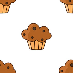 A muffin with chocolate. Seamless pattern for wallpaper, wrapping, packing, and backdrop.